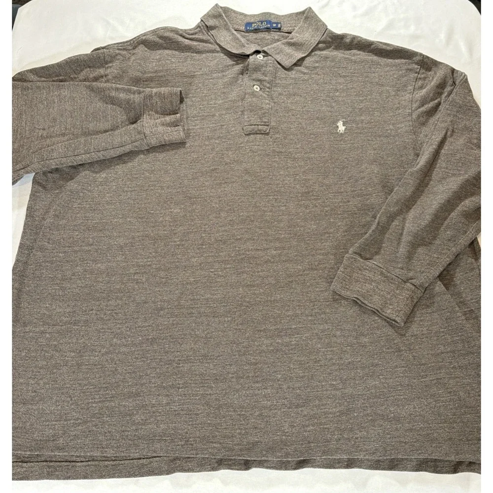 Polo Ralph Lauren Mens 2XB Brown Heather Long Sleeve Polo Shirt Pony Logo